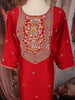 Red Floral Thread Embroidered Design Raw Silk Sharara Suit With Dupatta