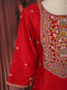 Red Floral Thread Embroidered Design Raw Silk Sharara Suit With Dupatta