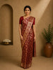 Red Floral Woven Banarasi Silk Saree With Zari Border