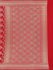 Red Floral Woven Banarasi Silk Saree With Zari Border