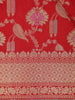 Red Floral Woven Banarasi Silk Saree With Zari Border