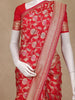 Red Floral Woven Banarasi Silk Saree With Zari Border