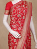 Red Floral Woven Banarasi Silk Saree With Zari Border