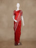Red Floral Woven Banarasi Silk Saree With Silver Zari Border