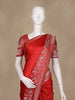 Red Floral Woven Banarasi Silk Saree With Silver Zari Border