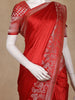 Red Floral Woven Banarasi Silk Saree With Silver Zari Border
