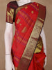 Red Striped Woven Pure Kanchipuram Silk Saree - Diadem
