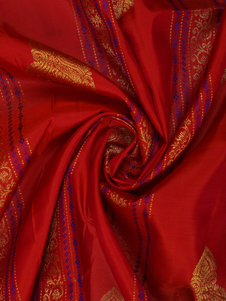 Red Striped Woven Pure Kanchipuram Silk Saree - Diadem