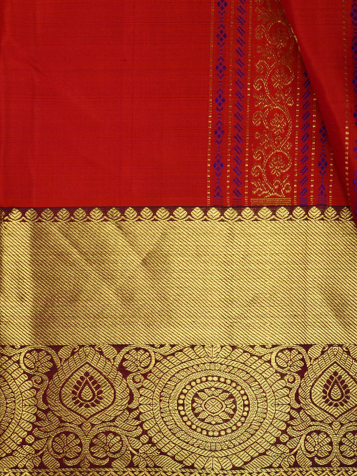 Red Striped Woven Pure Kanchipuram Silk Saree - Diadem