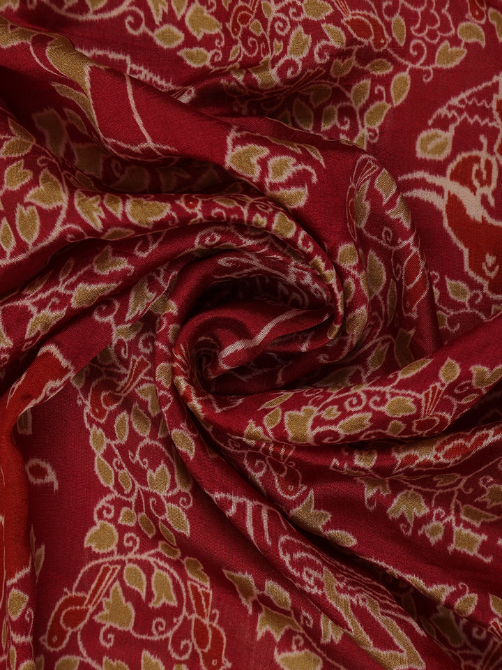Red Floral Woven Tussar Silk Saree - Diadem