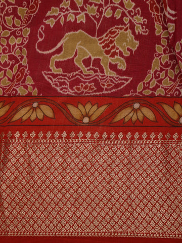 Red Floral Woven Tussar Silk Saree - Diadem