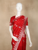 Red Floral Zari Woven Design Pure Banarasi Saree with Silver Zari Border