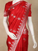 Red Floral Zari Woven Design Pure Banarasi Saree with Silver Zari Border