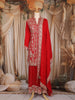 Red Floral and Sequins Embroidered Georgette Palazzo Suit