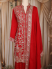 Red Floral and Sequins Embroidered Georgette Palazzo Suit