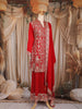 Red Floral and Sequins Embroidered Georgette Palazzo Suit