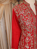 Red Floral and Sequins Embroidered Georgette Palazzo Suit