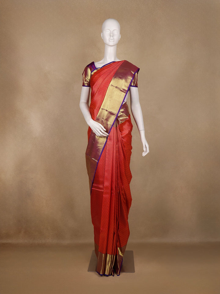 Red Geometric Diamond Woven Design Pure Kanchipuram Silk Saree - Diadem