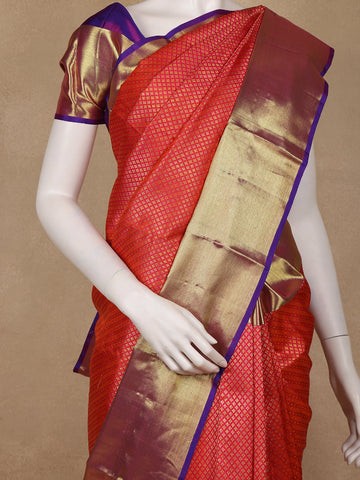 Red Geometric Diamond Woven Design Pure Kanchipuram Silk Saree - Diadem