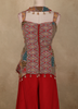 Red Geometric Embroidered Design Crepe Palazzo Suit with Dupatta