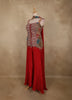 Red Geometric Embroidered Design Crepe Palazzo Suit with Dupatta