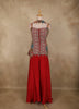 Red Geometric Embroidered Design Crepe Palazzo Suit with Dupatta
