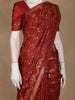 Red Geometric Floral Design Semi Tussar Silk Saree