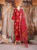 Red Ikat Printed Stripes Cotton Salwar Suit