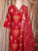 Red Ikat Printed Stripes Cotton Salwar Suit
