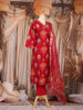 Red Ikat Printed Stripes Cotton Salwar Suit