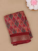 Red Multicolor Diamond Ikat Design Linen Cotton Saree