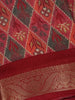 Red Multicolor Diamond Ikat Design Linen Cotton Saree