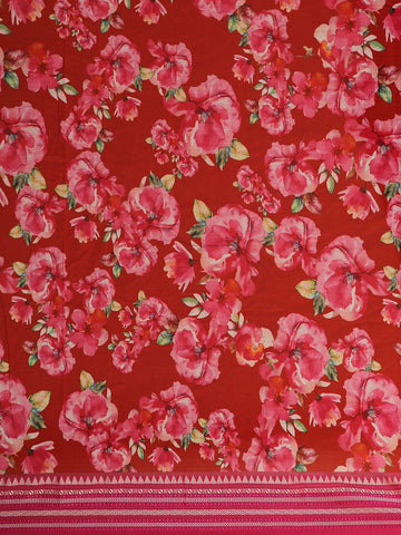 Red Multicolor Floral Print Kota Cotton Saree - Diadem