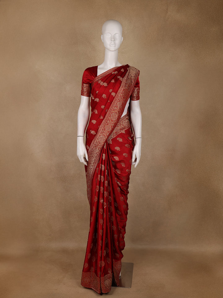 Red Paisley Woven Banarasi Silk Saree - Diadem