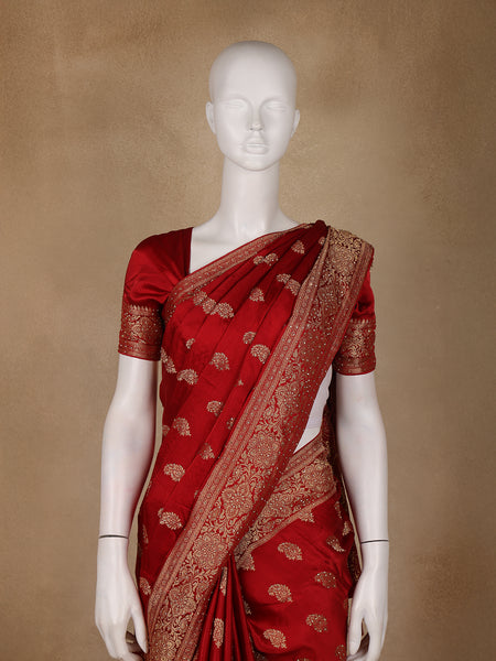 Red Paisley Woven Banarasi Silk Saree - Diadem