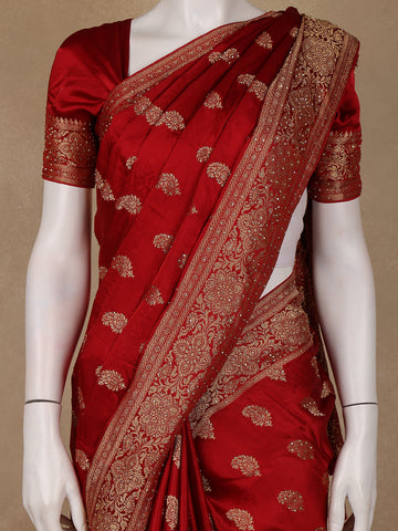 Red Paisley Woven Banarasi Silk Saree - Diadem