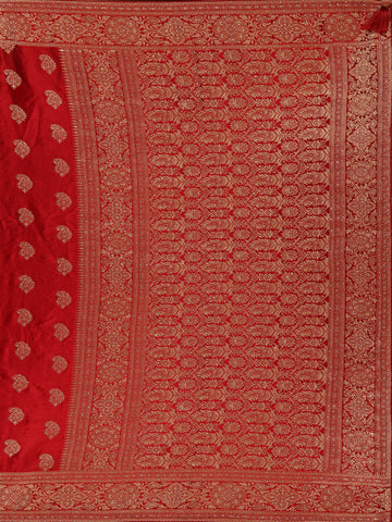 Red Paisley Woven Banarasi Silk Saree - Diadem
