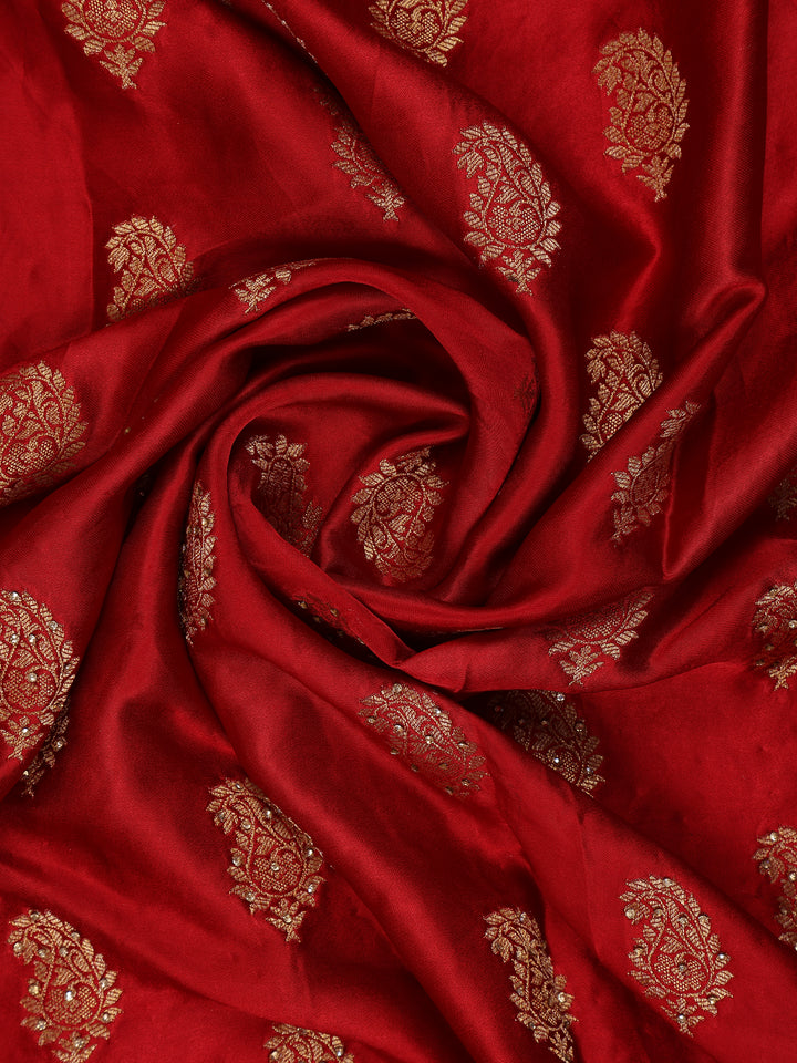 Red Paisley Woven Banarasi Silk Saree - Diadem