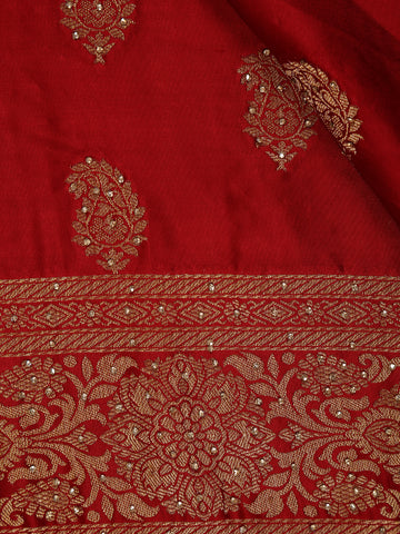 Red Paisley Woven Banarasi Silk Saree - Diadem