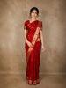 Red Peacock Woven Kanchipuram Silk Saree with Zari Border
