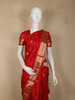 Red Peacock Woven Kanchipuram Silk Saree with Zari Border
