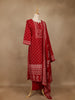 Red Printed Cotton Salwar Suit with Dupatta - Diadem