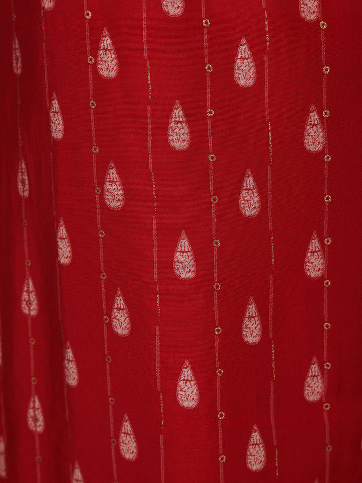 Red Printed Cotton Salwar Suit with Dupatta - Diadem