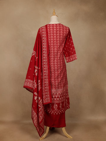 Red Printed Cotton Salwar Suit with Dupatta - Diadem
