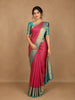 Red Pure Kanchipuram Bridal Silk Saree with Floral Design on the Body with Contrast Zari Border