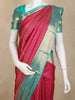 Red Pure Kanchipuram Bridal Silk Saree with Floral Design on the Body with Contrast Zari Border