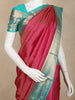 Red Pure Kanchipuram Bridal Silk Saree with Floral Design on the Body with Contrast Zari Border