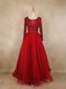 Red Sequins Embellished Design Net Ball Gown with Full Sleeves