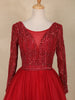 Red Sequins Embellished Design Net Ball Gown with Full Sleeves