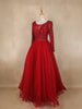 Red Sequins Embellished Design Net Ball Gown with Full Sleeves